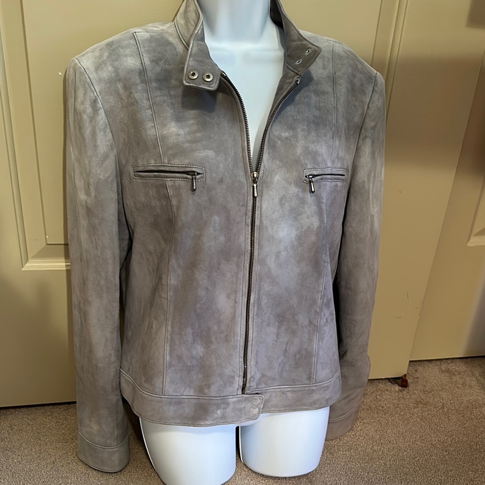 Lafayette 148 New York Light Gray Leather suede Jacket